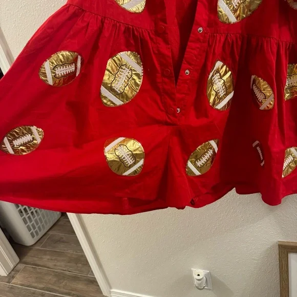 Red & Gold Football Romper by Queen of Sparkles. - Picture 6 of 10